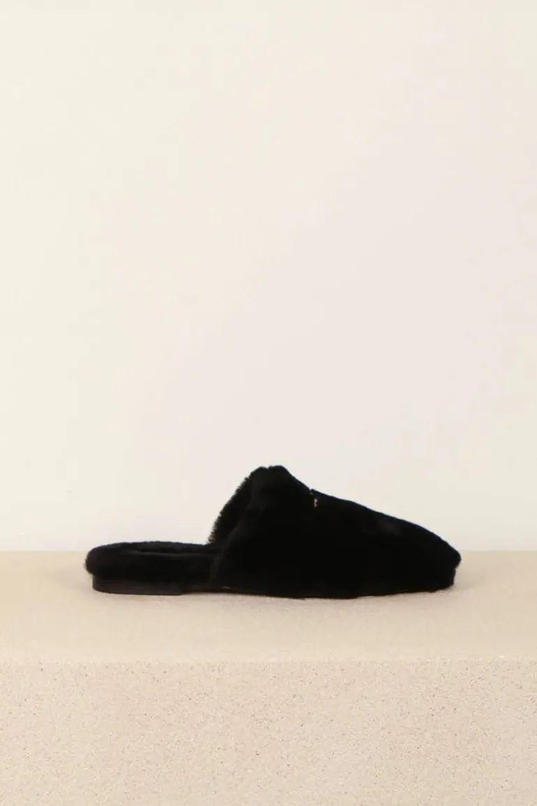 Anine Bing Pantoffel - shearling - Black