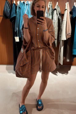 Bongusta T-shirt - Naram Oversized Shirt - Camel & Ultramarine