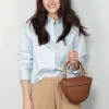 Closed Blouse - Cropped Classic Shirt - Light Sky Blue