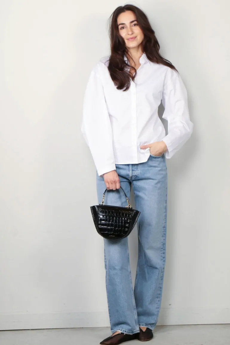 Closed Blouse - Pleated Sleeve Shirt - White