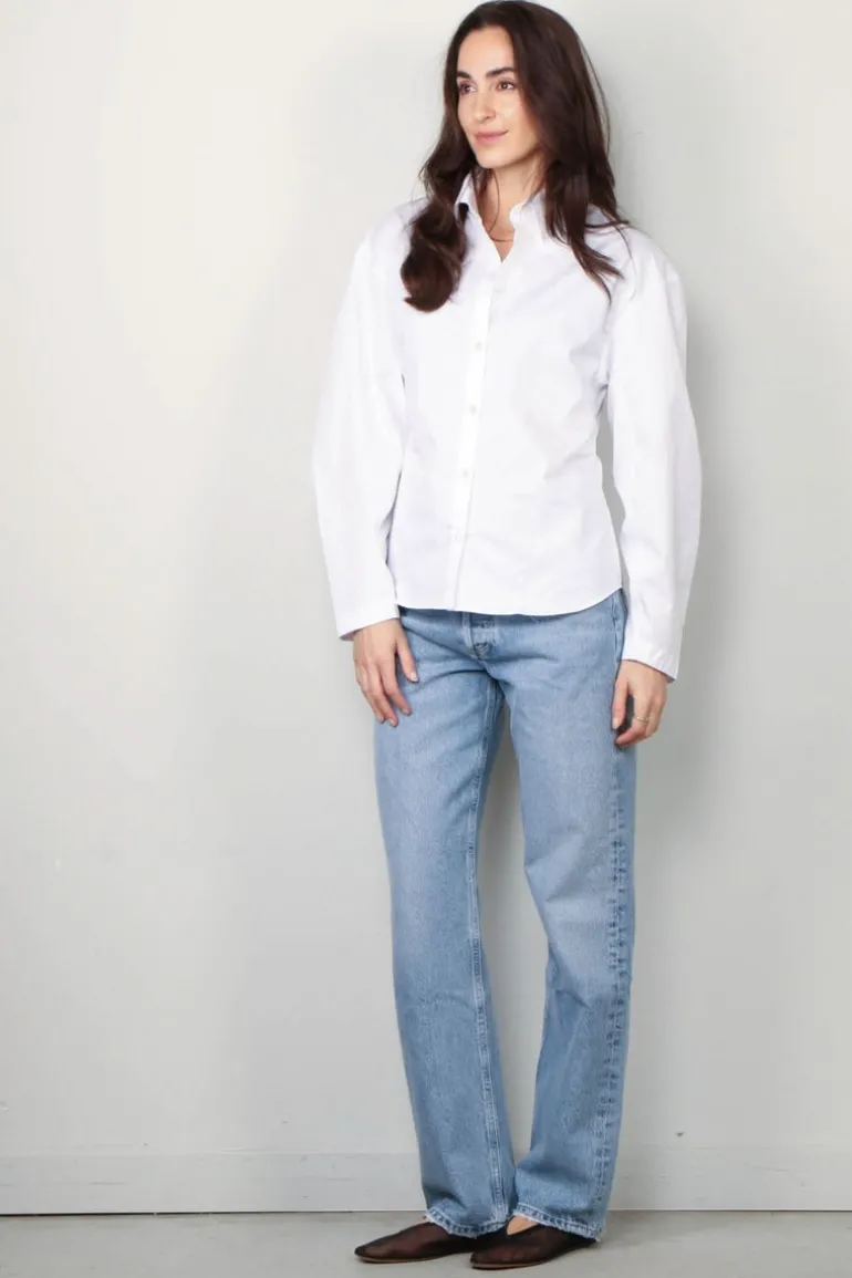 Closed Blouse - Pleated Sleeve Shirt - White