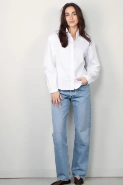 Closed Blouse - Pleated Sleeve Shirt - White