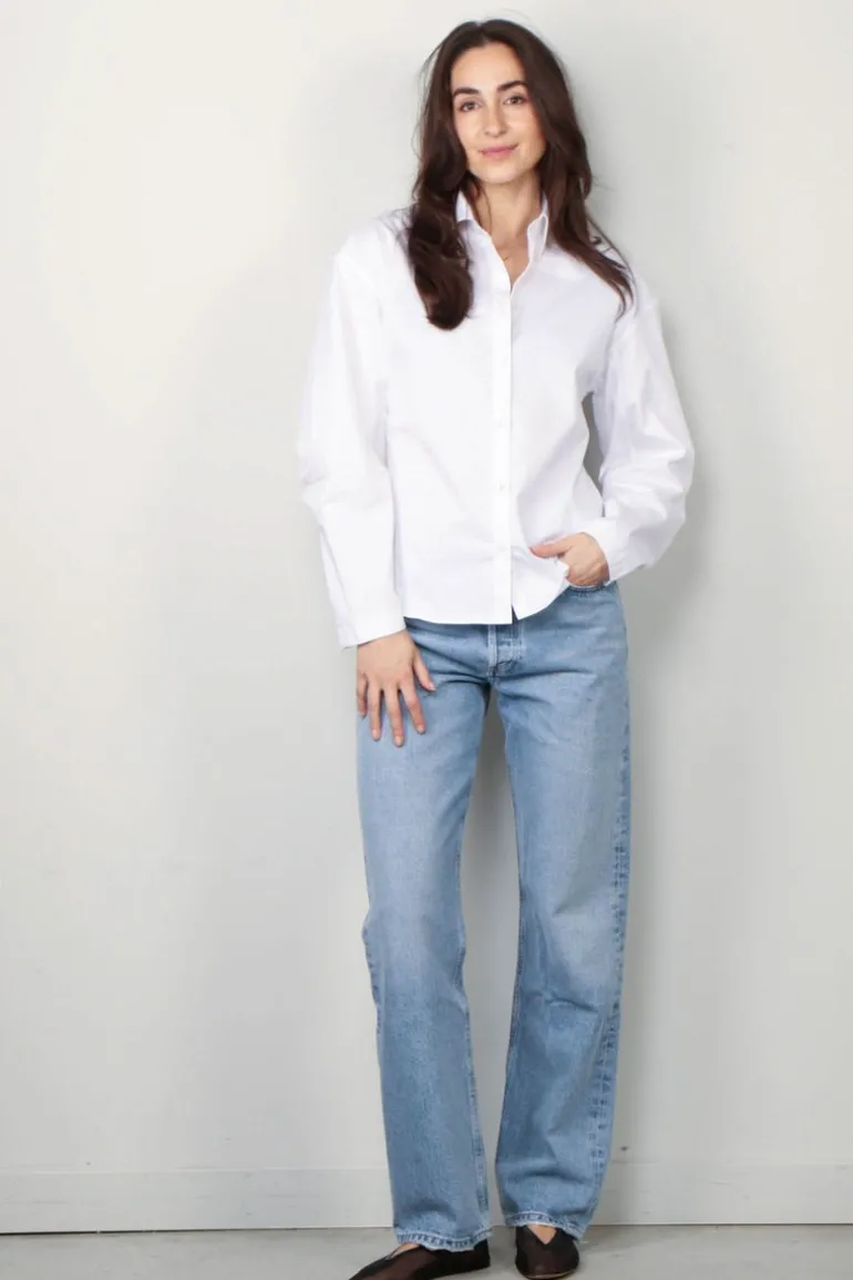 Closed Blouse - Pleated Sleeve Shirt - White