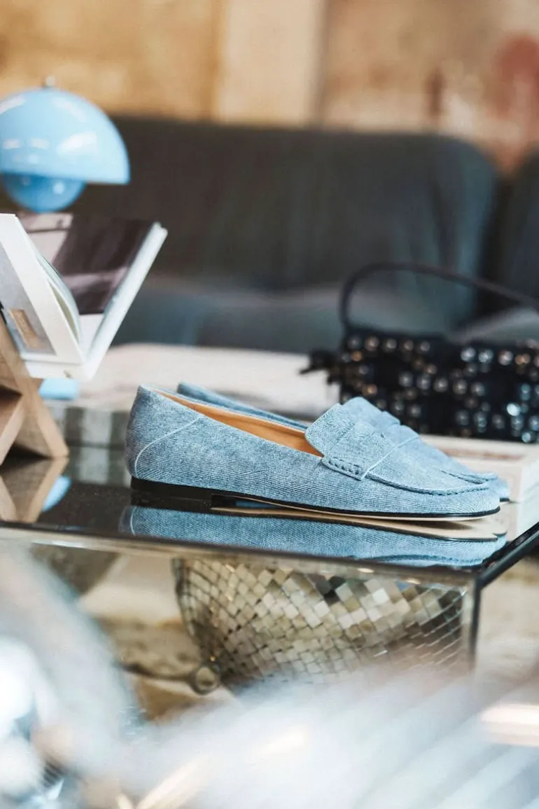 Dear Frances Loafers - Drew Loafer W/ Penny Strap - Blue Denim