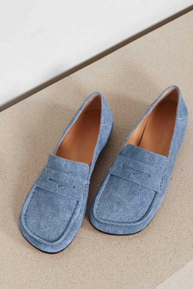 Dear Frances Loafers - Drew Loafer W/ Penny Strap - Blue Denim