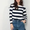 Denimist T-Shirt - Long - Sleeve - Boatneck - Jumbo - Navy White Stripe