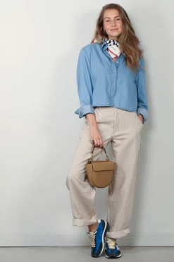 Denimist Broek - Teri Wide Leg Carpenter Pant - Brown Railroad Stripe