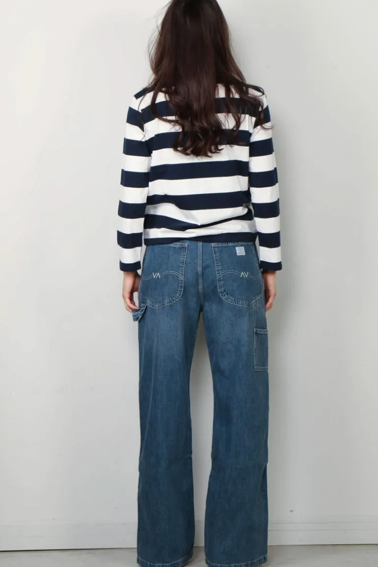 Denimist T-Shirt - Long - Sleeve - Boatneck - Jumbo - Navy White Stripe