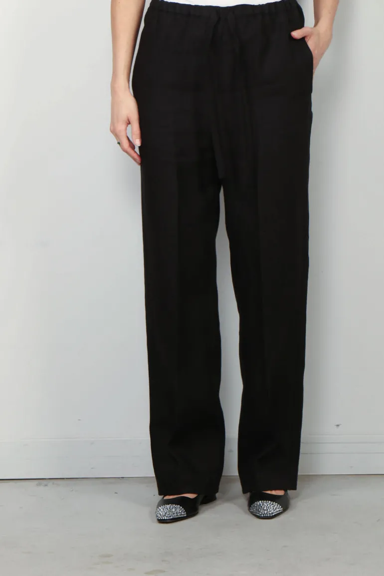 Forte_Forte Broek - Chic Linen Canvas Drawstring - Noir