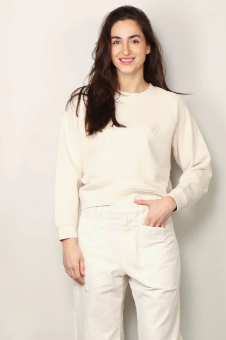 forte_forte Sweater - Essential Diagonal Cotton Roundneck Sweatshirt - Ivory