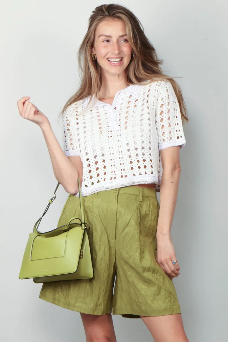 Forte_Forte Top - Cable Lux Handmade Crochet Cropped Polo - Giglio