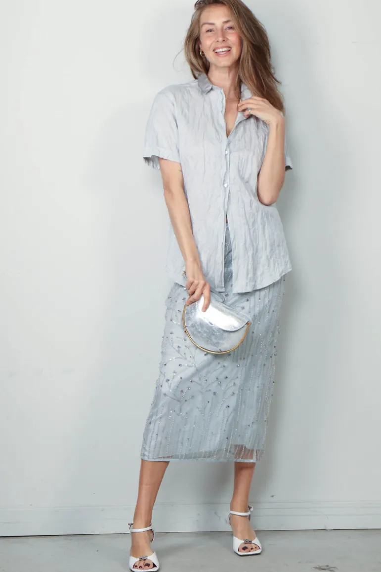Forte_Forte Blouse - Contemporary Crinkled Cotton Half Sleeve Shirt - Madreperla