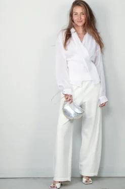 forte_forte Broek - Diagonal Cotton Fleece Twisted Pants - Bianco