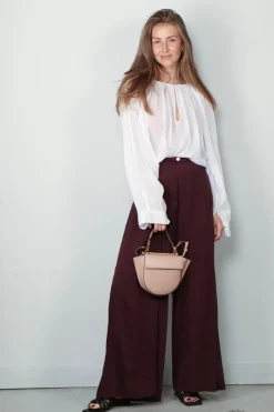 Forte_Forte Broek - co/se Voile Flared Pants Satin Details - Black Orchid