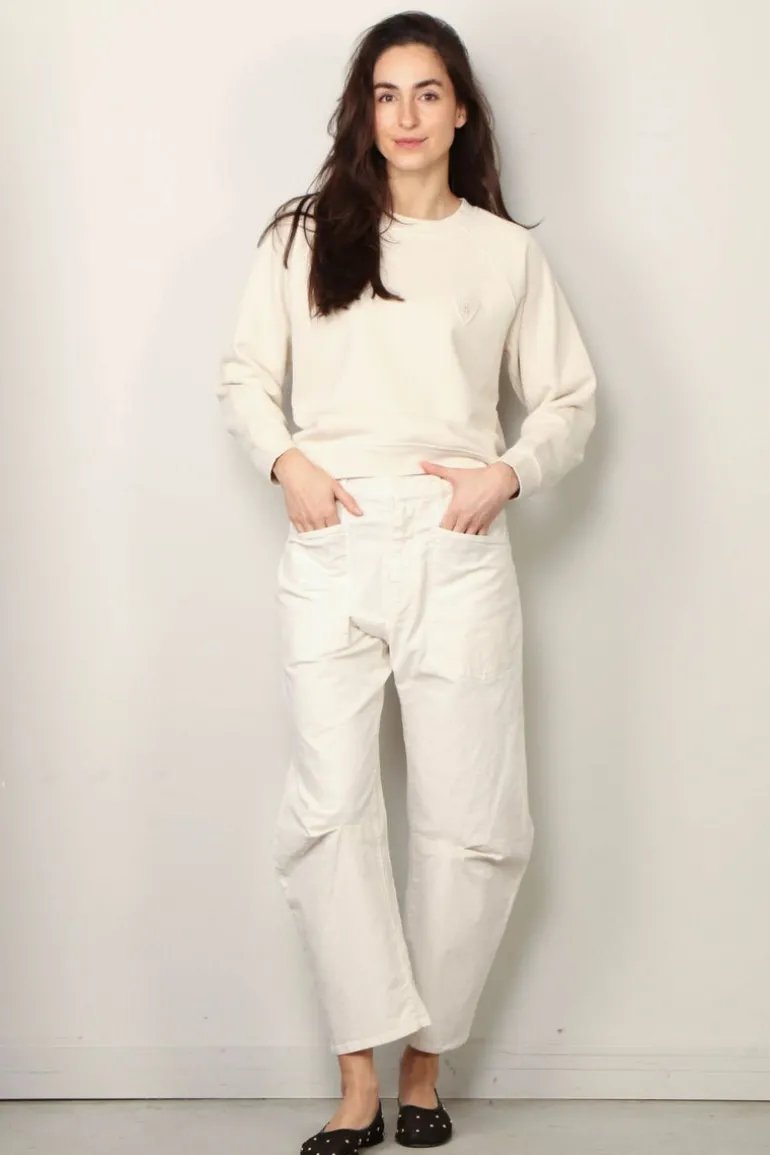 forte_forte Sweater - Essential Diagonal Cotton Roundneck Sweatshirt - Ivory