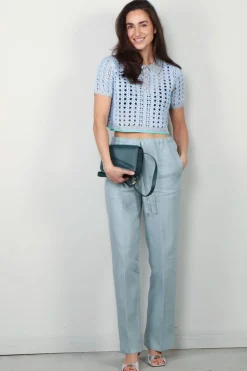 Forte_Forte Top - Cable Lux Handmade Crochet Cropped Polo - Cielo