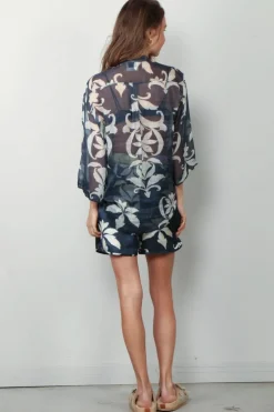 Forte_Forte Blouse - The Secret Lily Print Linen Silk Gauze - Oltremare