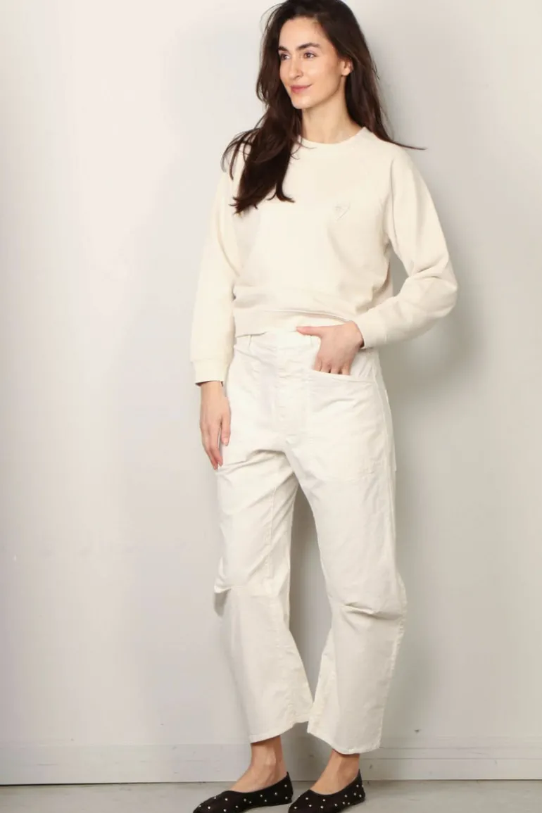 forte_forte Sweater - Essential Diagonal Cotton Roundneck Sweatshirt - Ivory
