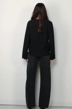 forte_forte Top - Envers Satin Long Sleeves Top - Nero