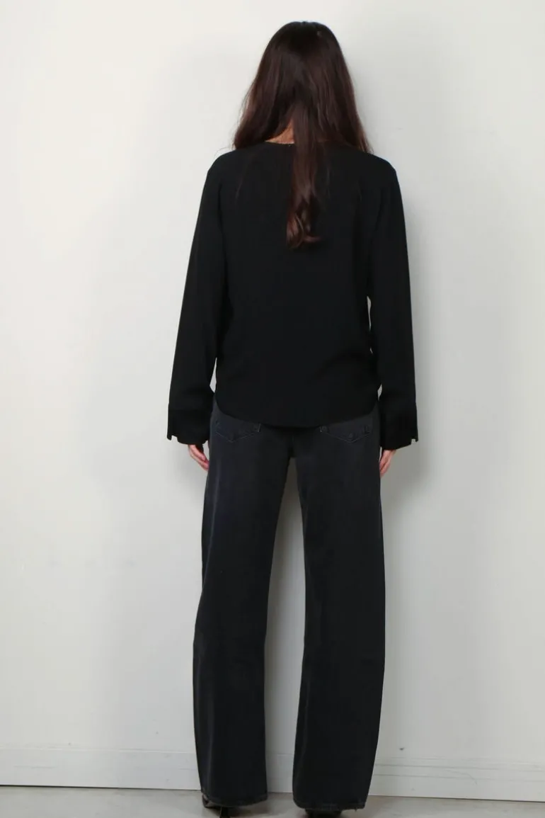 forte_forte Top - Envers Satin Long Sleeves Top - Nero