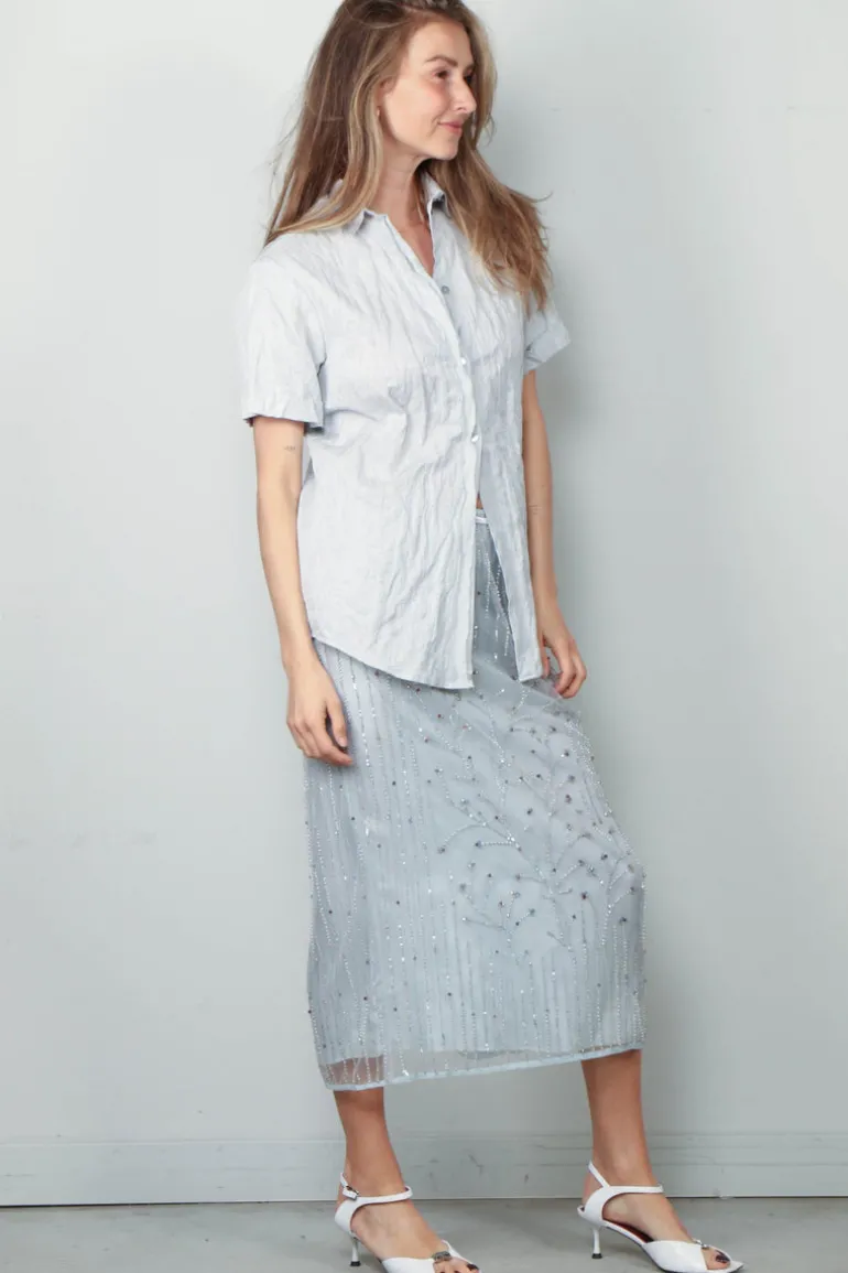 Forte_Forte Blouse - Contemporary Crinkled Cotton Half Sleeve Shirt - Madreperla