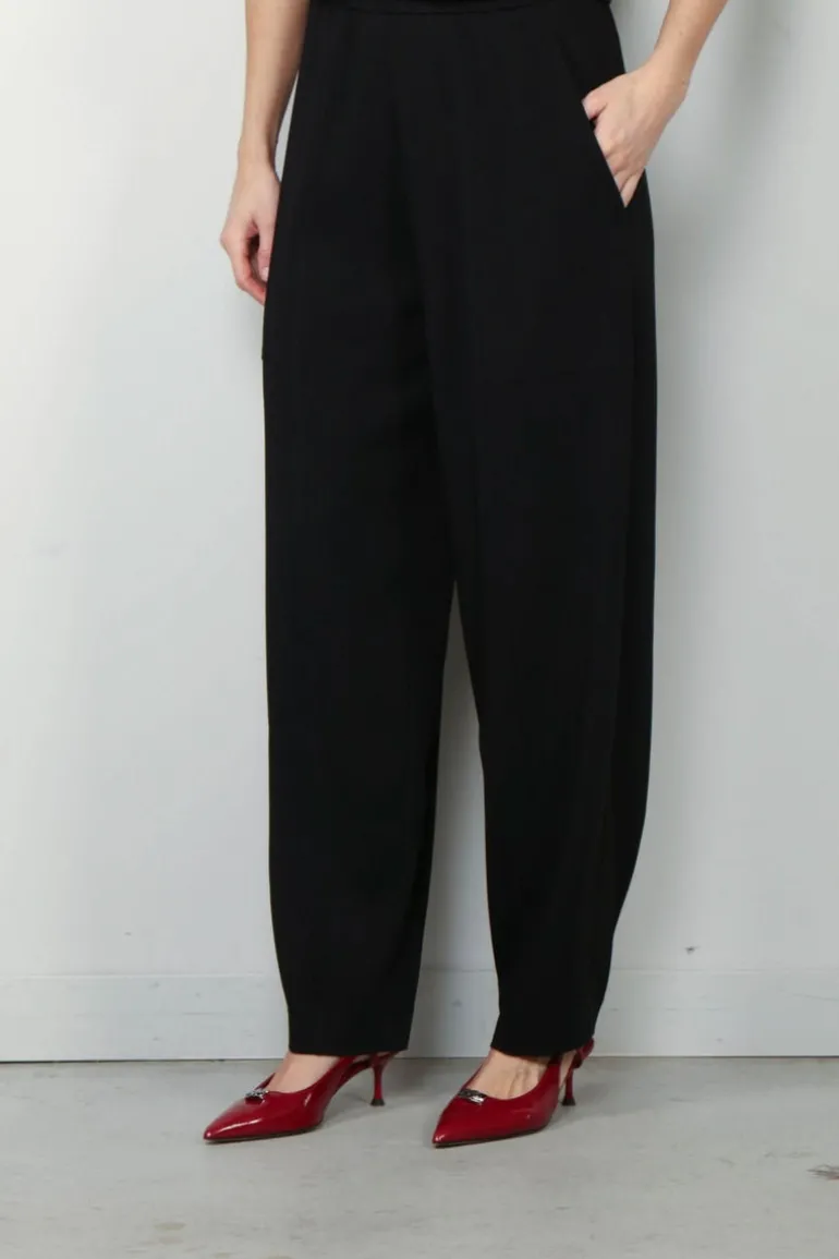 forte_forte Broek - Stretch Cady Crepe Elasticated Cargo Pants - Nero
