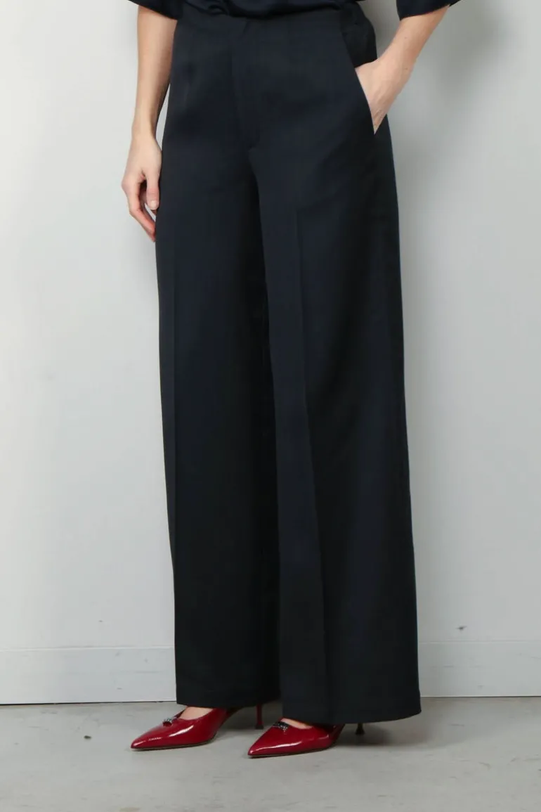 forte_forte Broek - Viscose Wool Slub Flat Front Pants - Abisso