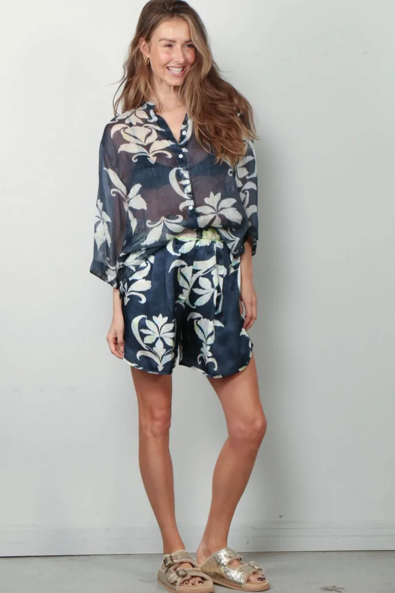 Forte_Forte Blouse - The Secret Lily Print Linen Silk Gauze - Oltremare