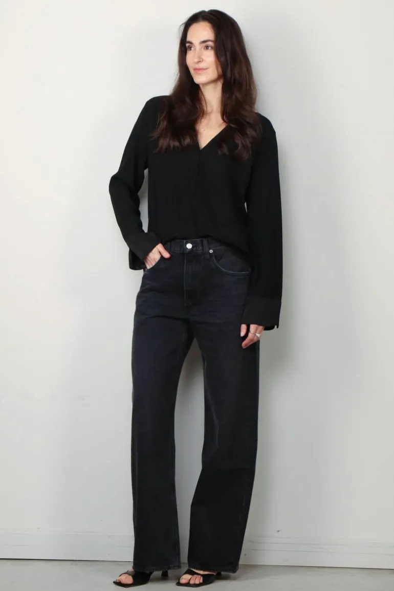 forte_forte Top - Envers Satin Long Sleeves Top - Nero