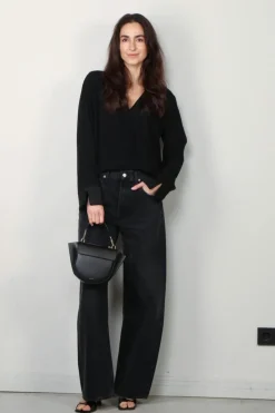 forte_forte Top - Envers Satin Long Sleeves Top - Nero