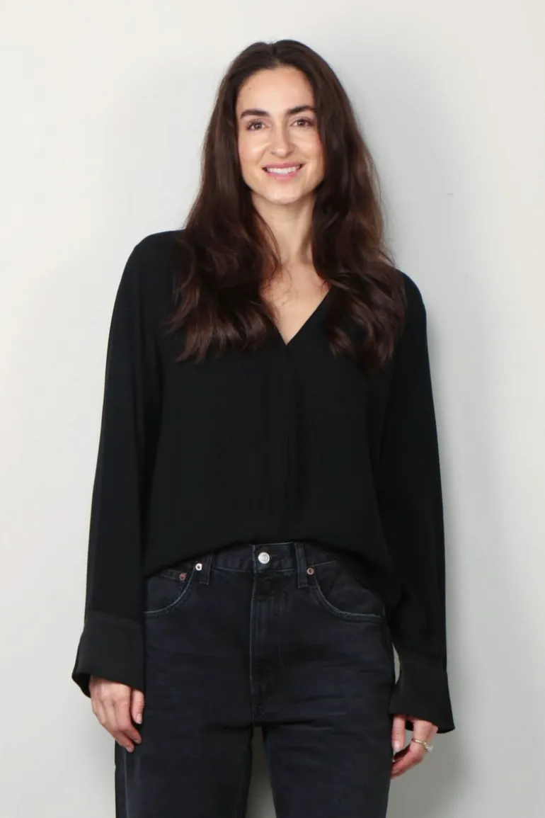forte_forte Top - Envers Satin Long Sleeves Top - Nero