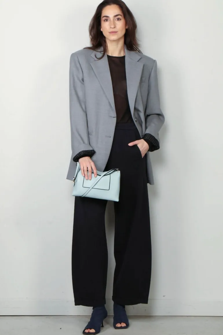 forte_forte Broek - Diagonal Cotton Fleece Twisted Pants - Abisso