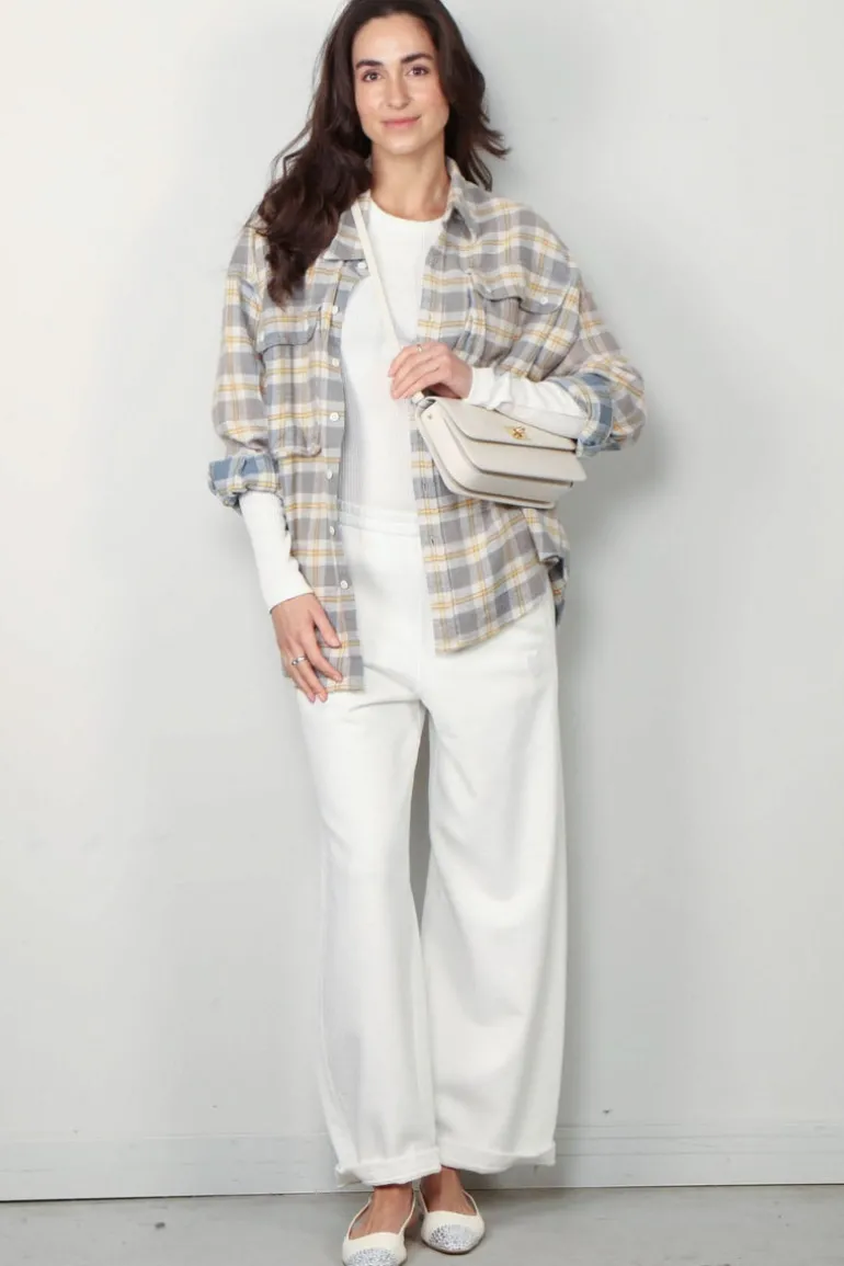 forte_forte Broek - Diagonal Cotton Fleece Twisted Pants - Bianco