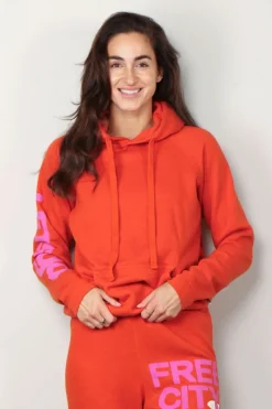 FREE CITY Hoodie - Circa '99 Neighborhood Letsgo polyblend fluff - Orange machine