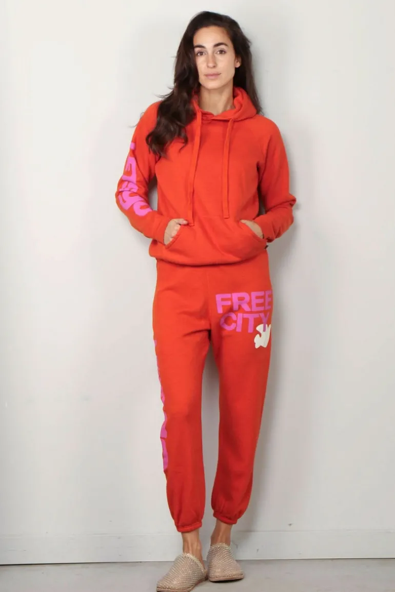 FREE CITY Hoodie - Circa '99 Neighborhood Letsgo polyblend fluff - Orange machine