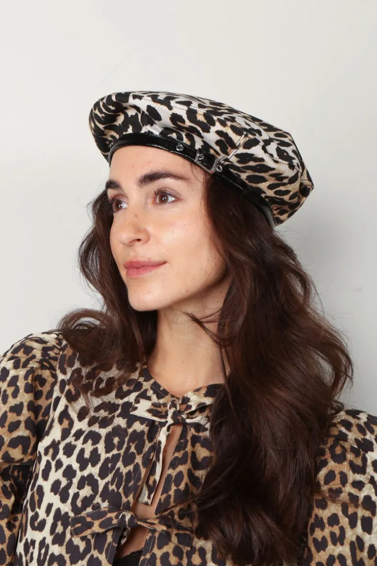 Ganni Baret - Woven Beret Cotton - Leopard