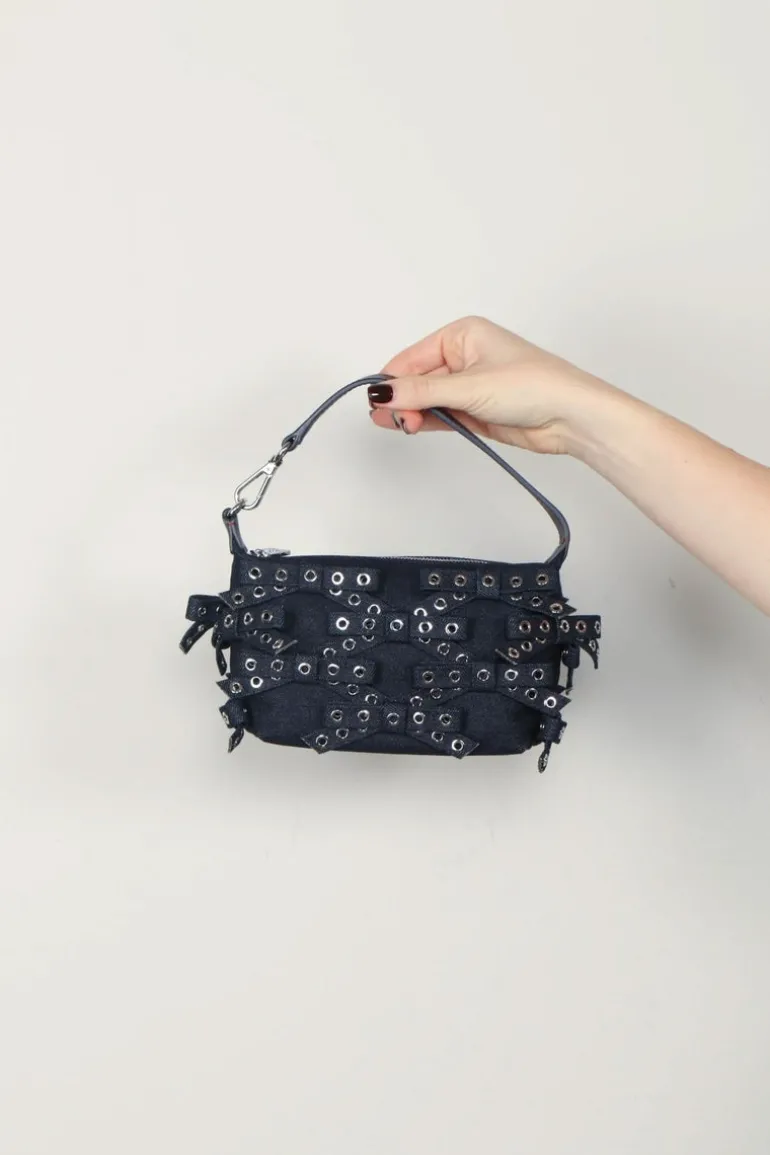 Ganni Tas - Butterfly Small Pouch Bow Eyelet Denim - Dark Navy