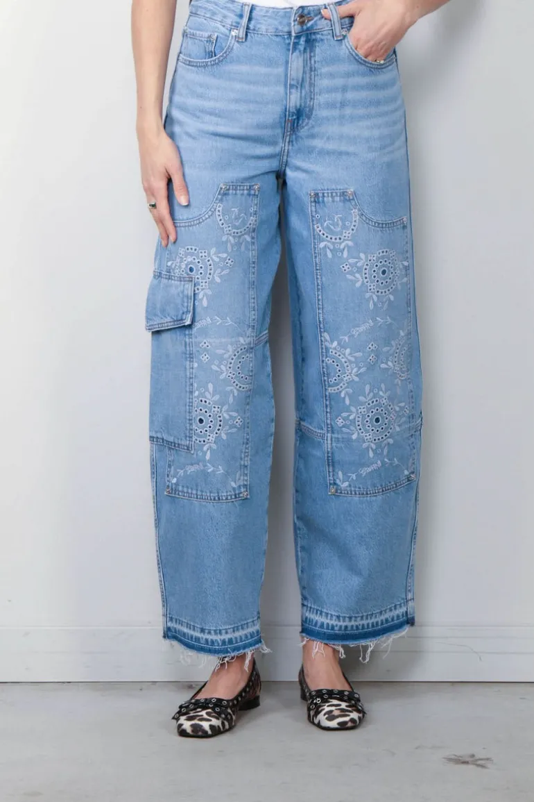 Ganni Jeans - Broderie Anglaise Denim Carpenter Jeans - Light Blue Stone