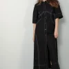 Ganni Jurk - Cotton Poplin Long Shirt Dress - Black
