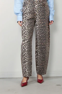 Ganni Broek - Print Denim Stary - Leopard