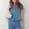 Ganni Top - Fluffy Denim Fitted Top - Mid Blue Stone