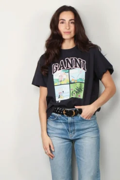 Ganni T-shirt - Basic Jersey BD Teddy Relaxed T-shirt - Phantom