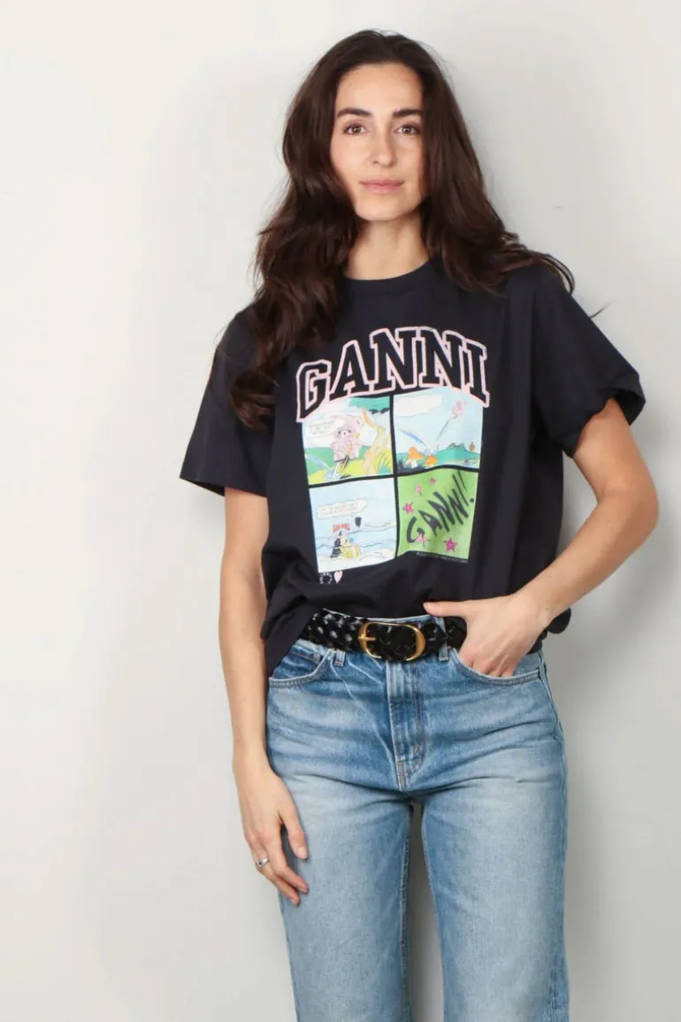Ganni T-shirt - Basic Jersey BD Teddy Relaxed T-shirt - Phantom