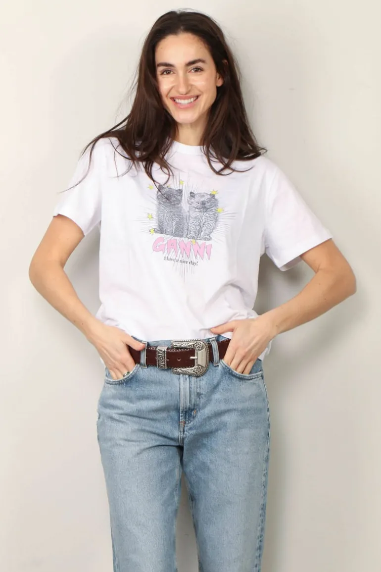 Ganni T-shirt - Basic Jersey Kittens Relaxed T-shirt - Bright white