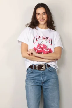Ganni T-shirt - Basic Jersey Cherry Relaxed T-shirt - Bright white