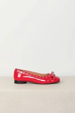 Ganni Ballerina - Eyelets Bow Naplack - Racing Red
