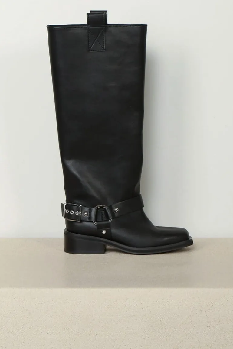 Ganni Laarzen - Biker Tubular Underknee Boot - Black