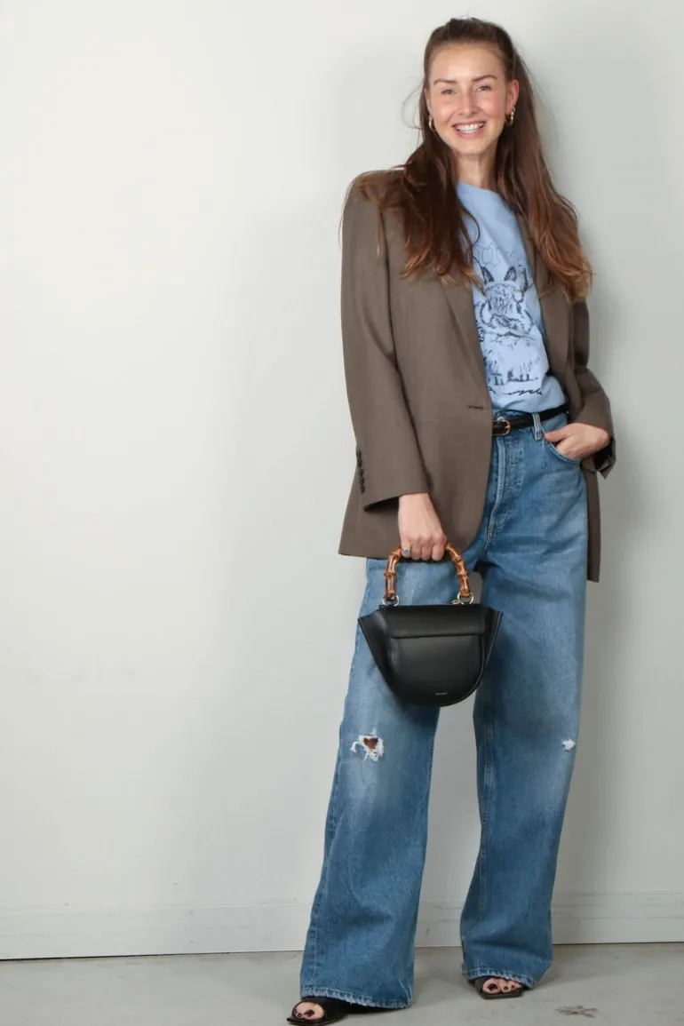 Ganni T-shirt - Re-Cut Basic Cotton Jersey Relaxed T-Shirt - Soft Chambray
