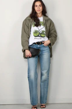 Ganni T-shirt - Basic Jersey Green Cherry Relaxed T-shirt - Bright White