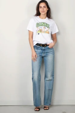 Ganni T-shirt - Basic Jersey Poppy C Relaxed T-shirt - Bright White
